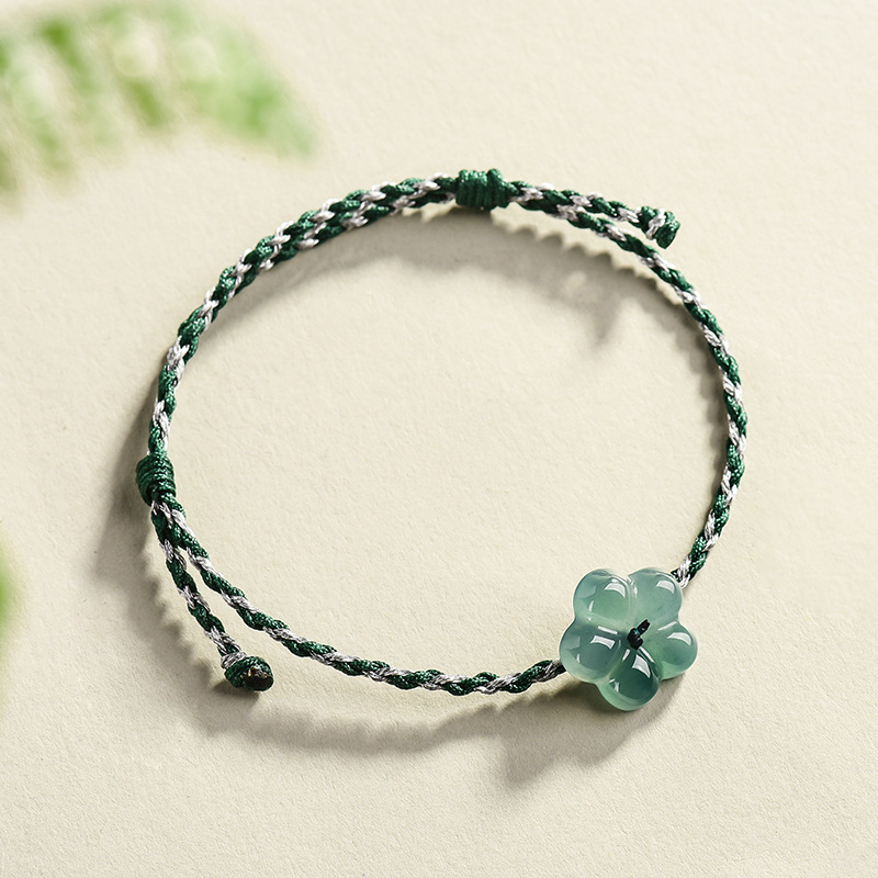 Vintage Fashion Women - Pulseira de Jadeíta Birmanesa com Flor,