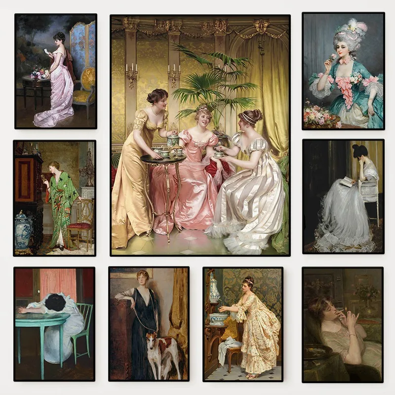 Vintage Fashion Prints For Wall - Pôster de retrato feminino renascentista, vintage,