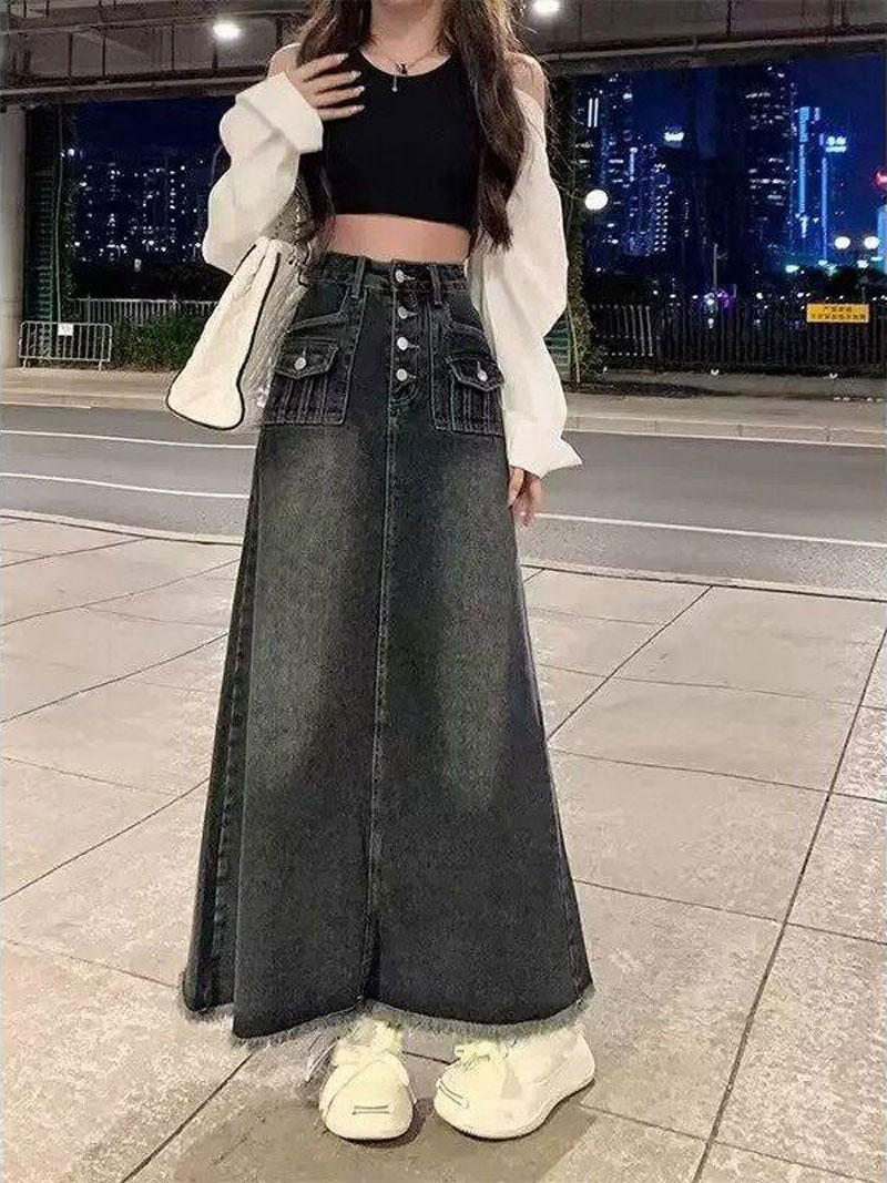 Saia Jeans Midi Feminina de Ci - Denim Skirt Midi Vintage avaliação e preço