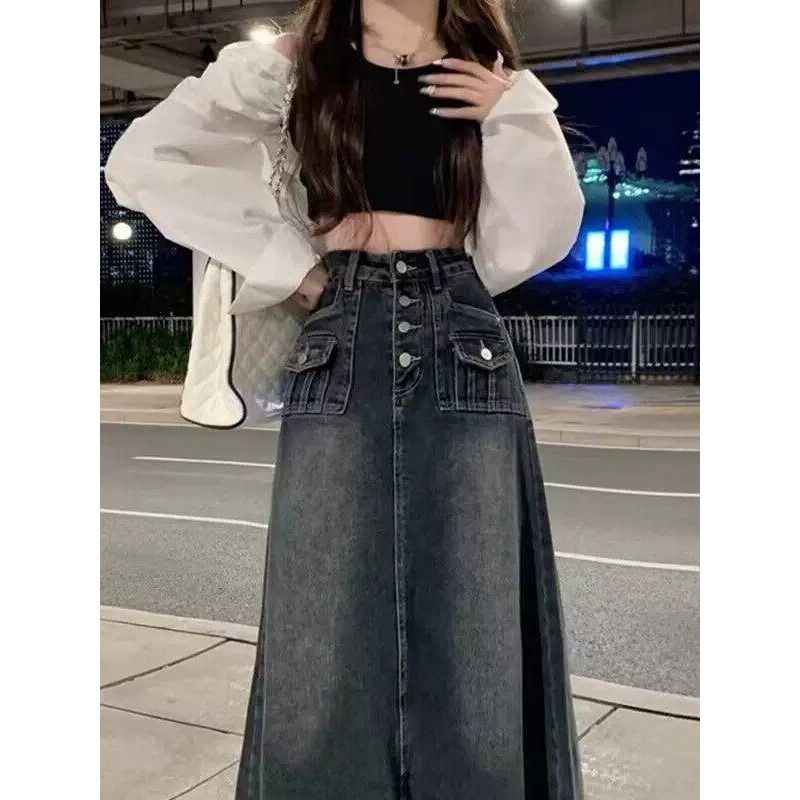 Saia Jeans Midi Feminina de Ci - Denim Skirt Midi Vintage avaliação e preço