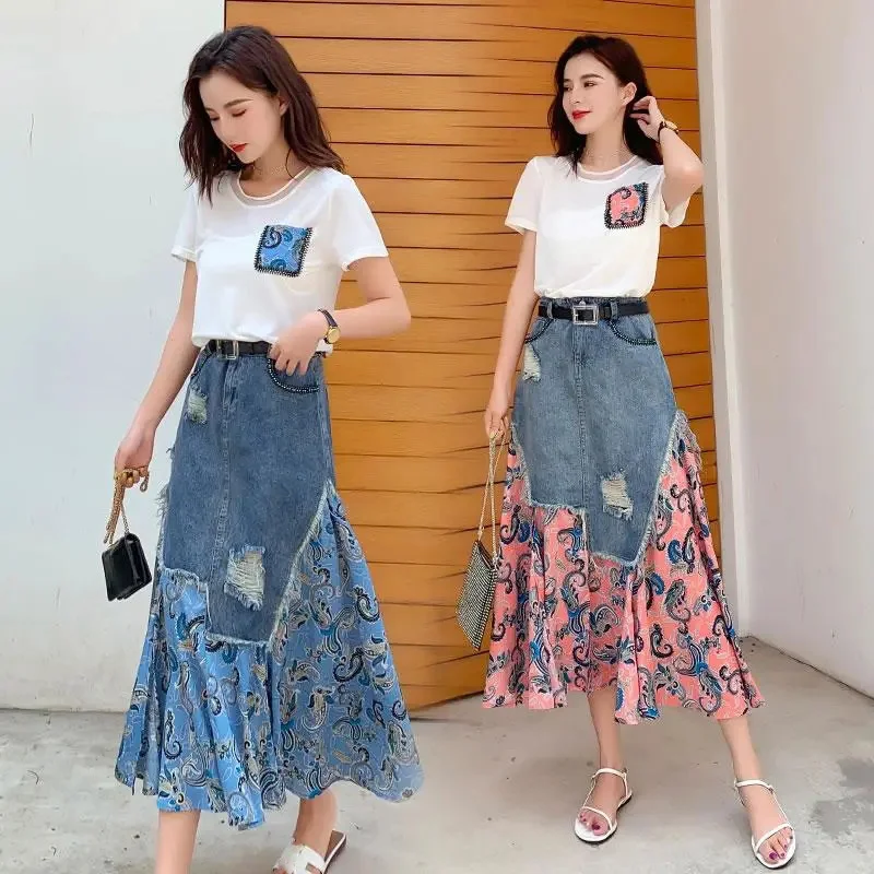 Verão cintura alta saias longa - Denim Skirt Midi Vintage avaliação e preço
