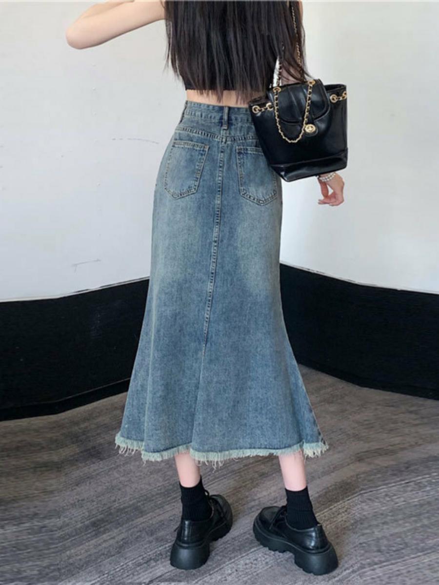 Saia Midi de Cintura Alta em A - Denim Skirt Midi Vintage avaliação e preço