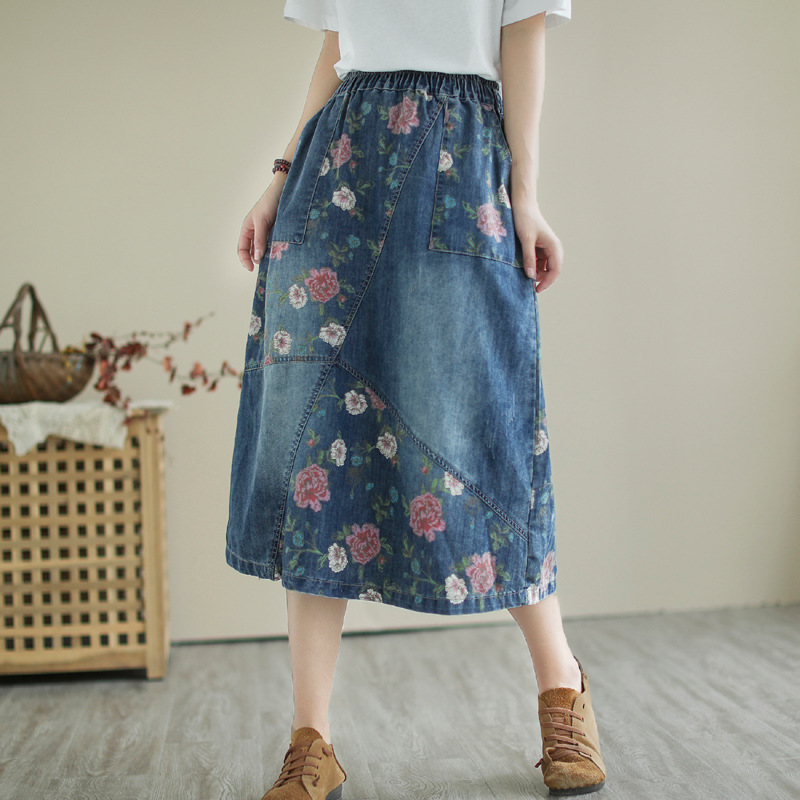 Japonês vintage mori menina fl - Denim Skirt Midi Vintage avaliação e preço