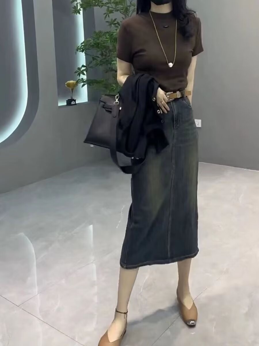 Saia Jeans Midi Feminina de Ci - Denim Skirt Midi Vintage avaliação e preço