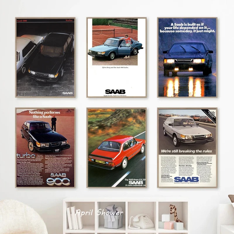 Clássico vintage saab 900 turb - Vintage Fashion Prints For Wall avaliação e preço